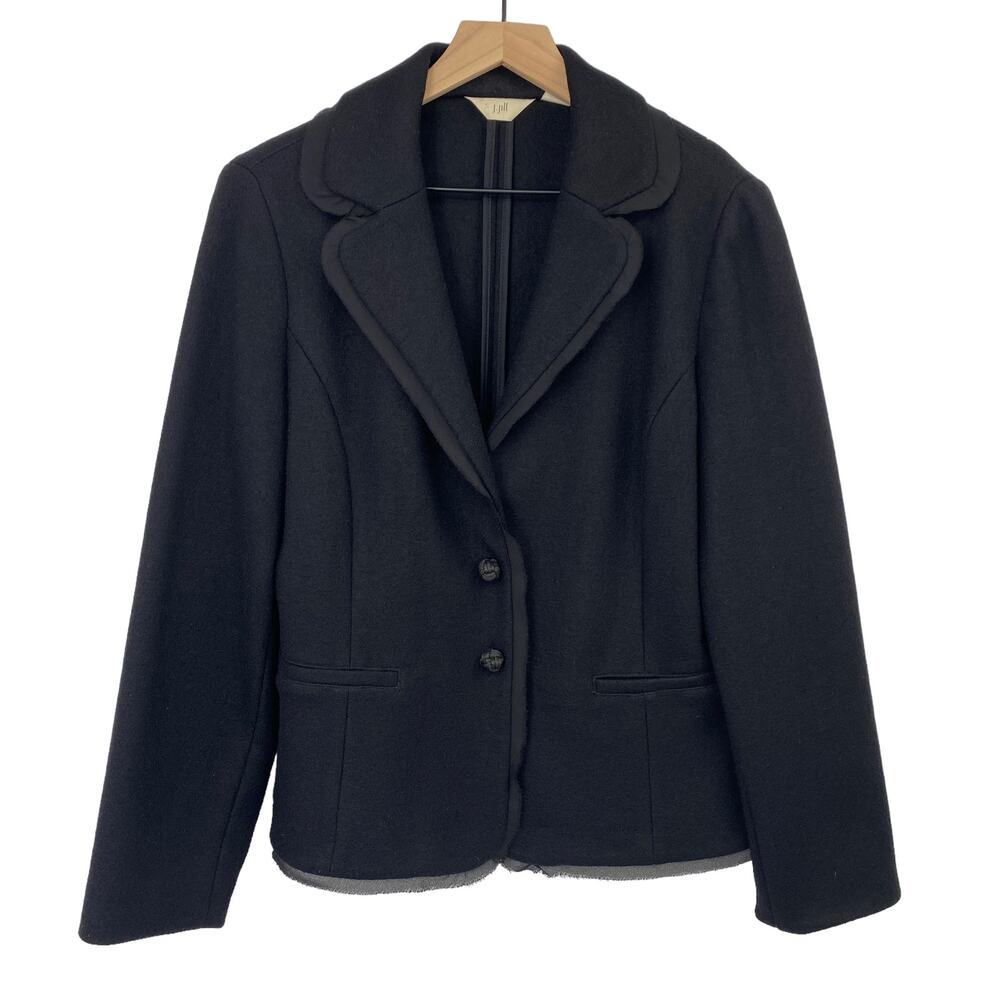 J Jill Wool Blazer Jacket Collared Button Front Single Breasted Black Womens 8